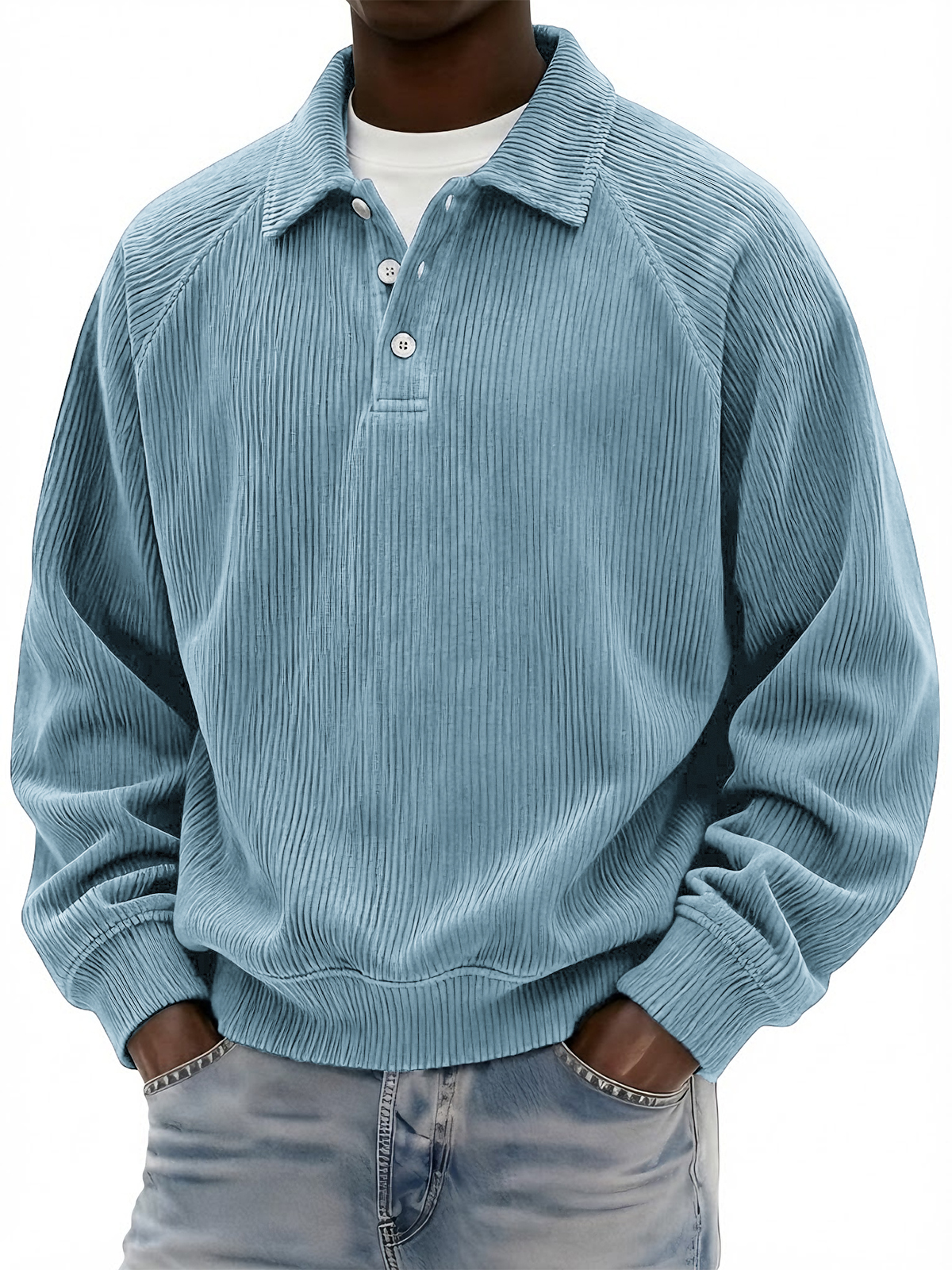 Men's Vintage Stylish Corduroy Raglan Basic Pullover Polo Shirt