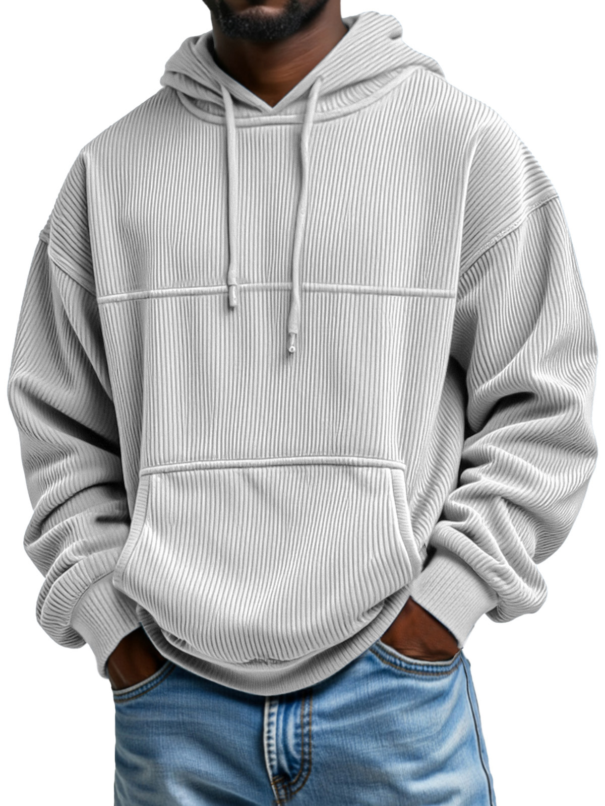Men's Simple And Comfortable Vertical Pit Striped Loose Hooded Sweatshirt