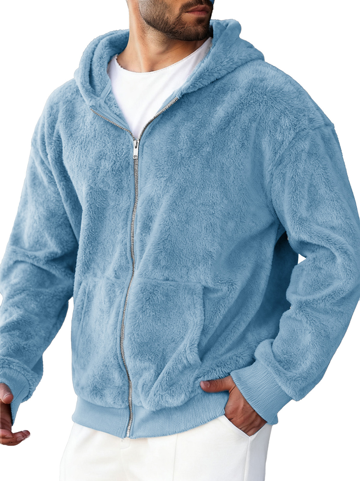 Men's Clothing Fashionable Retro Coral Velvet Fabric Hooded Cardigan Hooded Sweater Coat 