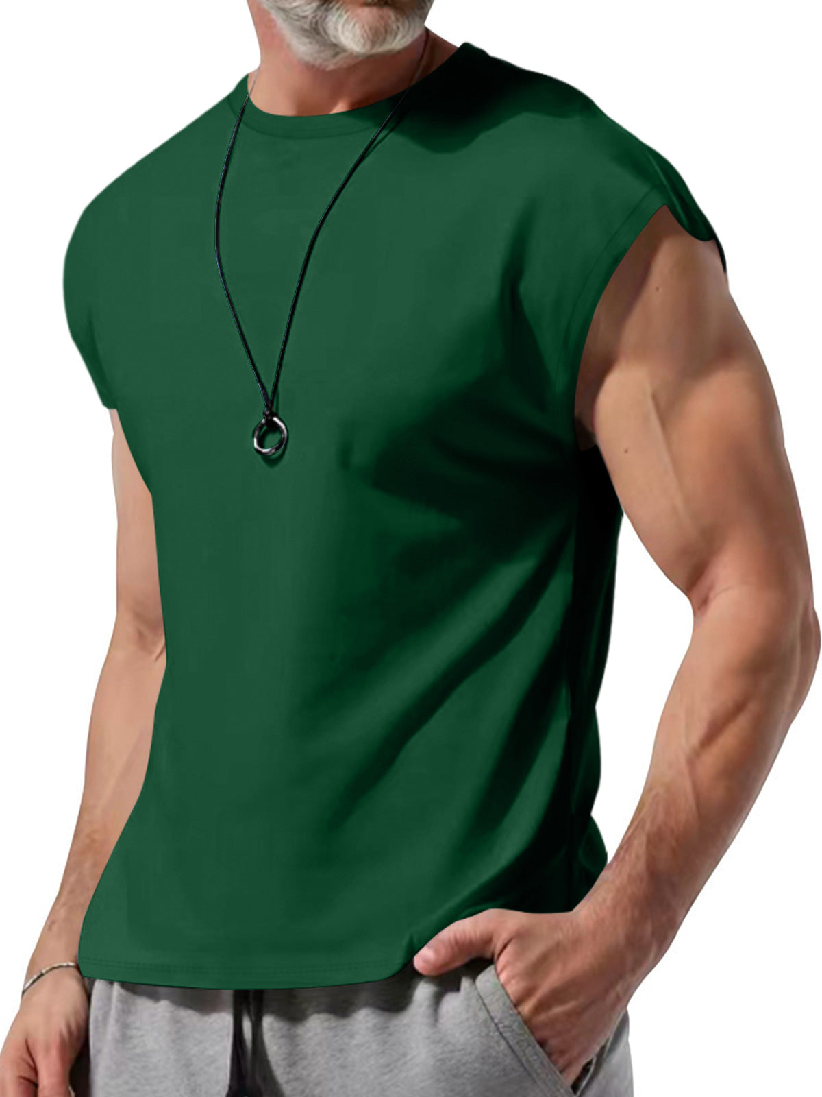 Men's Summer Round Neck Solid Color Sleeveless Tank Top T-Shirt