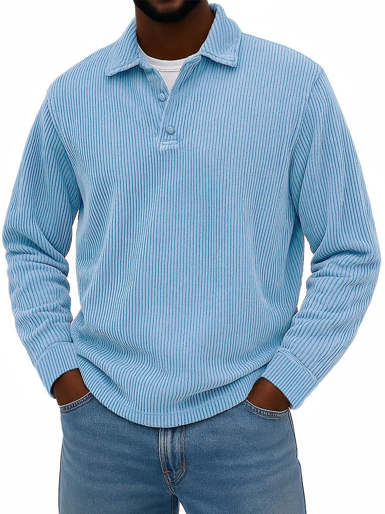Men's Wear Fashionable Casual Daily Two-layer Placket Design Lapel Long-sleeved Polo Shirt -
