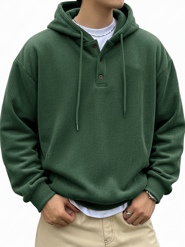 Men's Fashionable Casual Ribbed Fabric Long-Sleeved Hooded Top