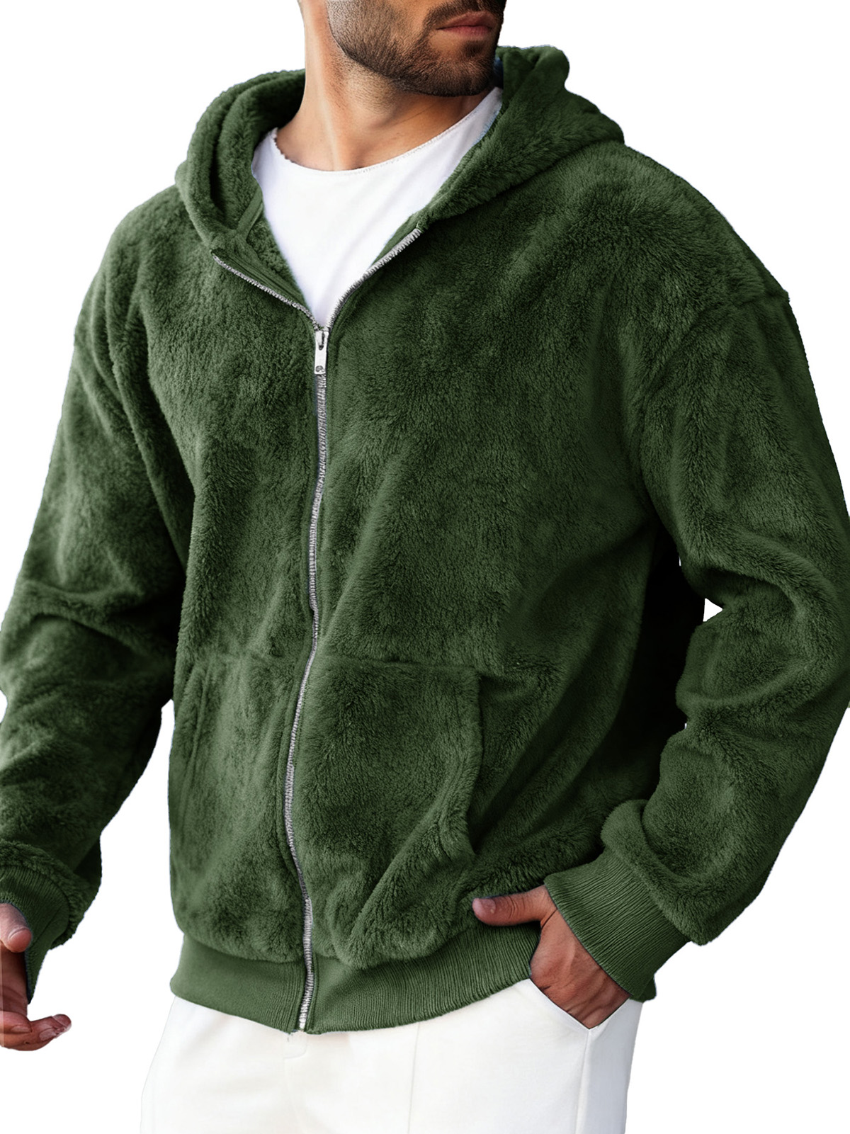 Men's Clothing Fashionable Retro Coral Velvet Fabric Hooded Cardigan Hooded Sweater Coat 
