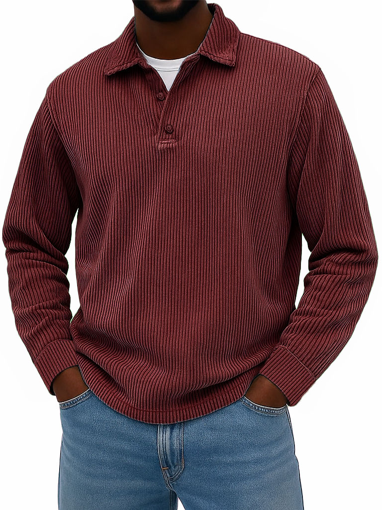 Men's Wear Fashionable Casual Daily Two-layer Placket Design Lapel Long-sleeved Polo Shirt -