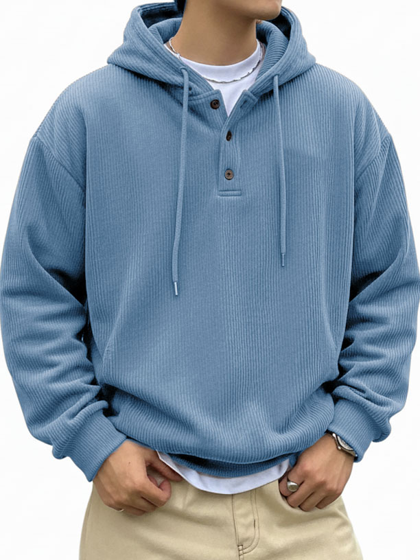 Men's Fashionable Casual Ribbed Fabric Long-Sleeved Hooded Top