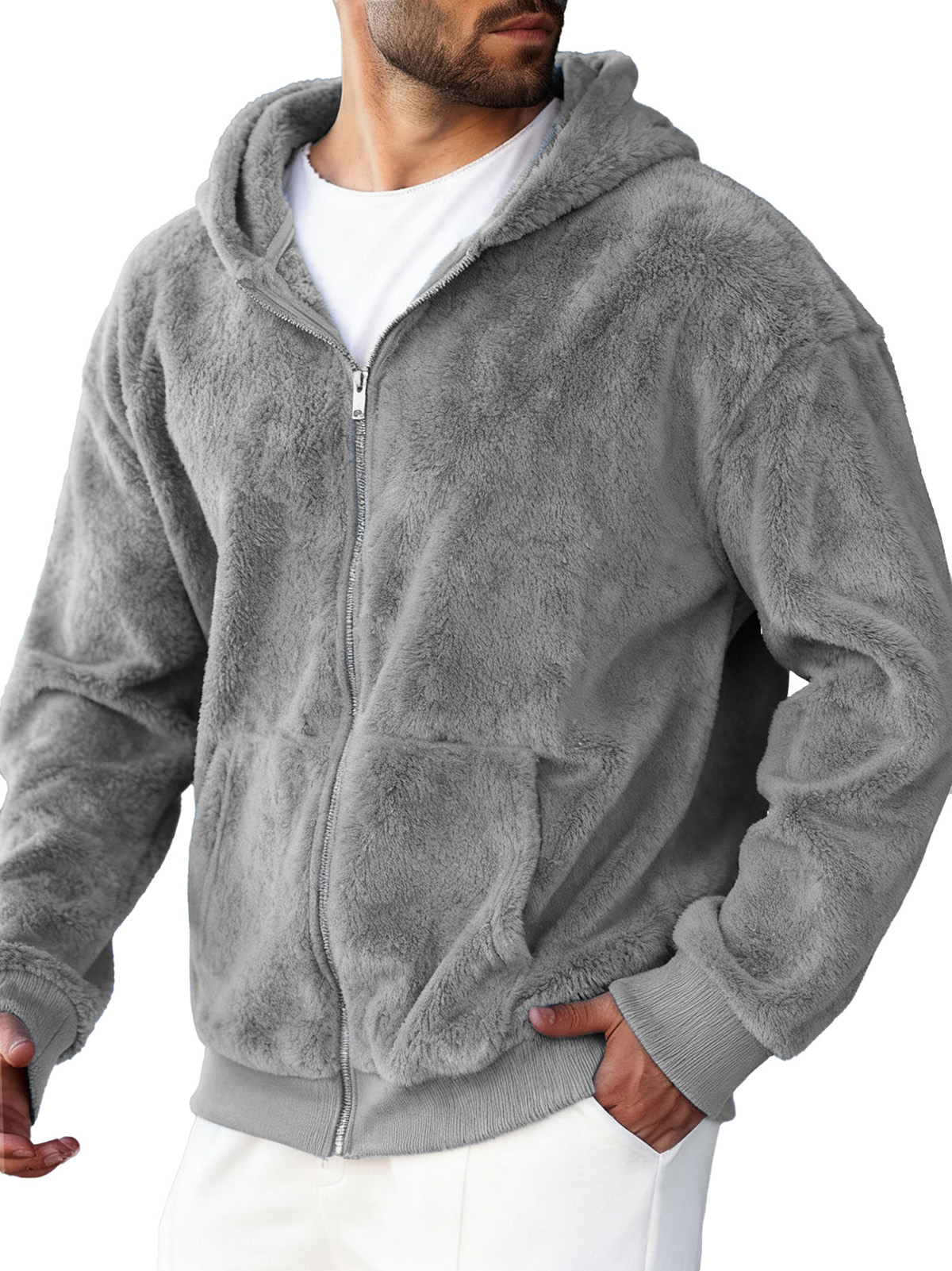 Men's Clothing Fashionable Retro Coral Velvet Fabric Hooded Cardigan Hooded Sweater Coat 