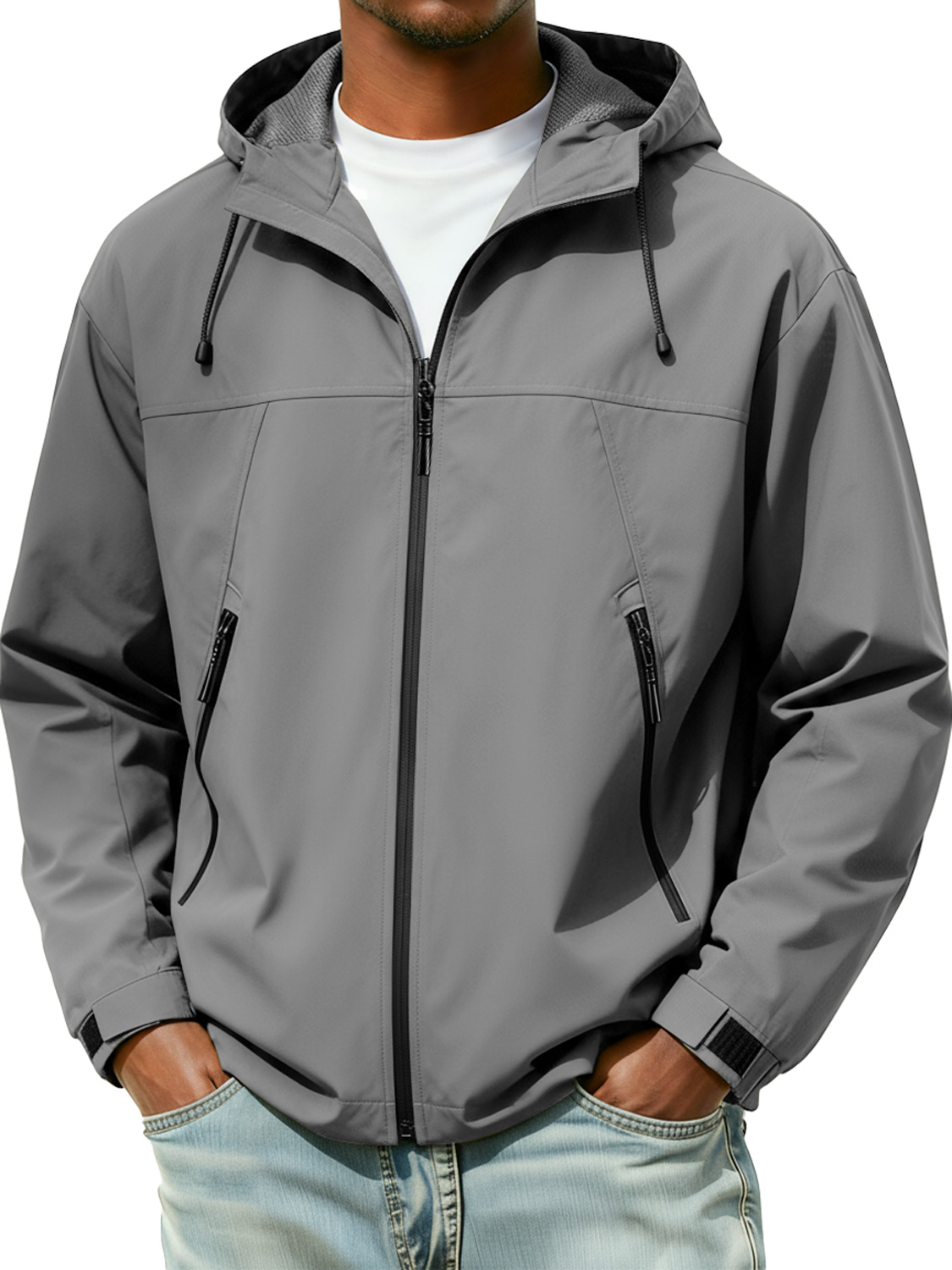 Men's Windproof and Waterproof Zipper Hooded Jacket