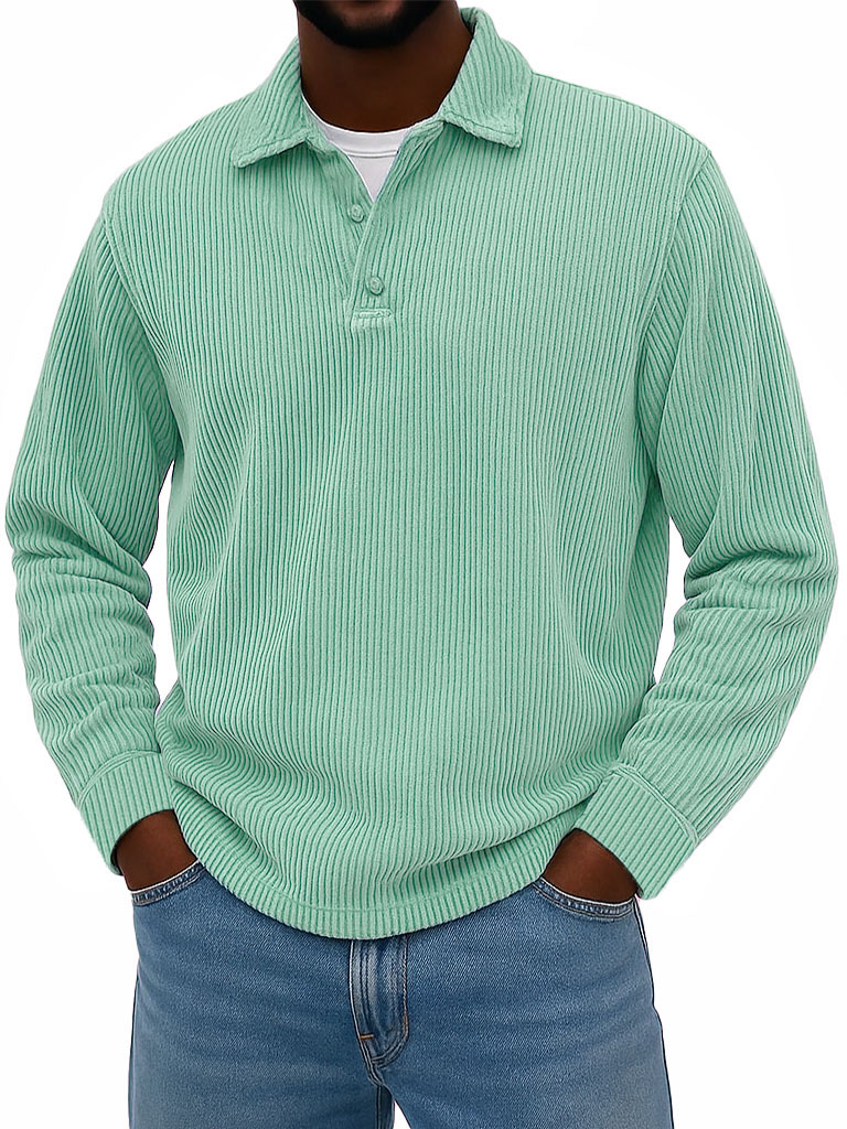 Men's Wear Fashionable Casual Daily Two-layer Placket Design Lapel Long-sleeved Polo Shirt -