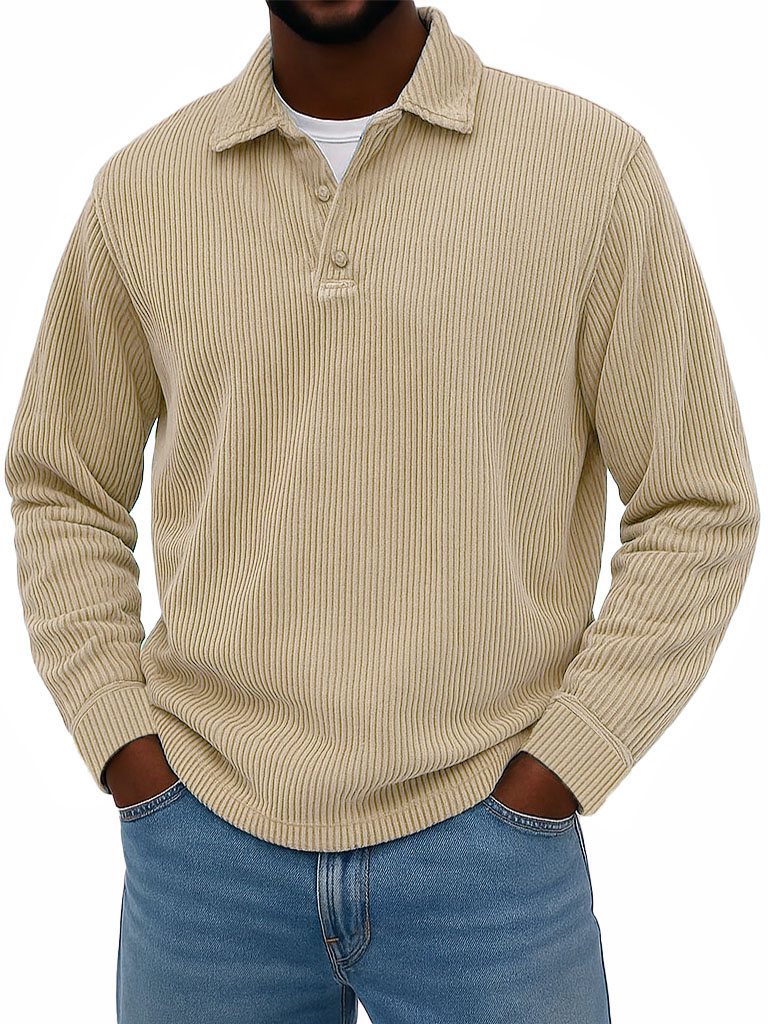 Men's Wear Fashionable Casual Daily Two-layer Placket Design Lapel Long-sleeved Polo Shirt -