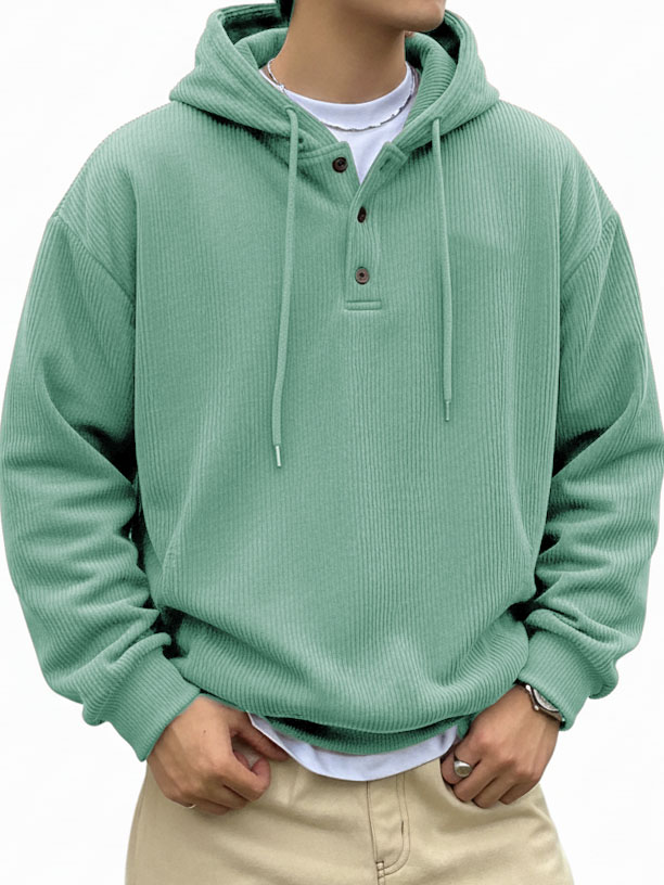 Men's Fashionable Casual Ribbed Fabric Long-Sleeved Hooded Top