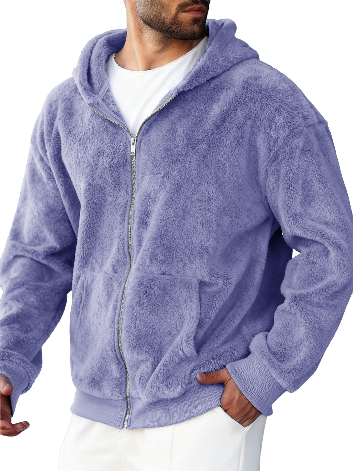 Men's Clothing Fashionable Retro Coral Velvet Fabric Hooded Cardigan Hooded Sweater Coat 