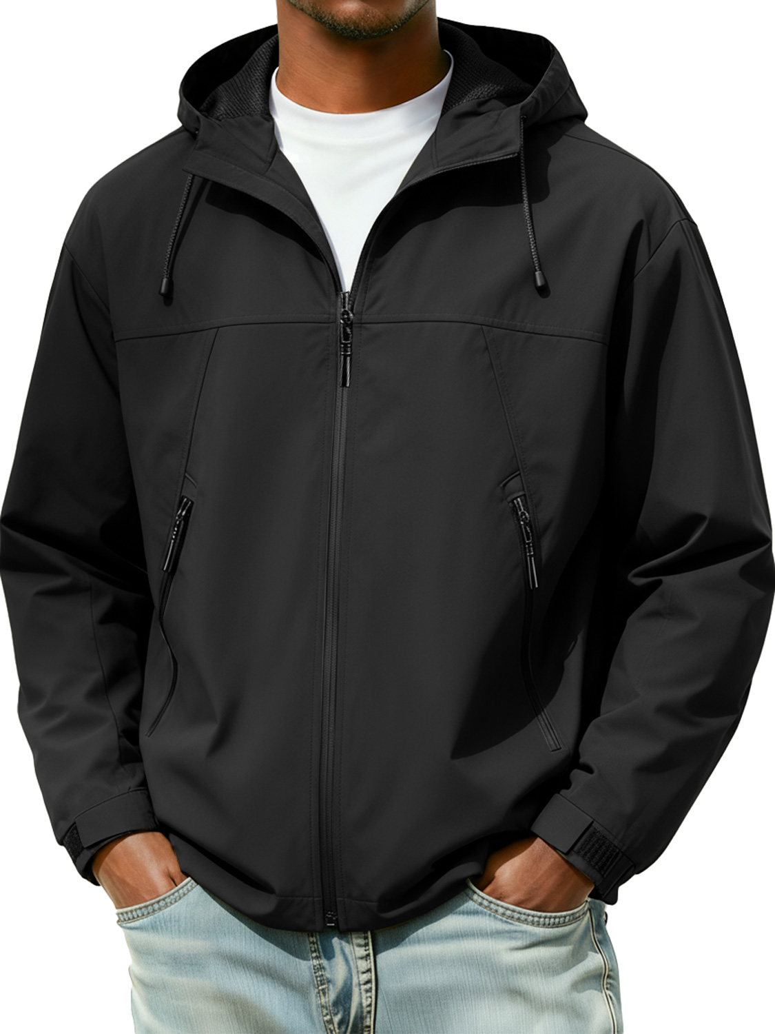 Men's Windproof and Waterproof Zipper Hooded Jacket