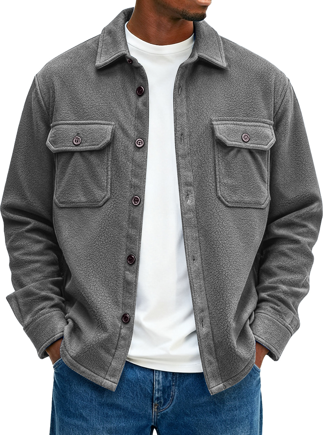 Men's Double Pocket Fleece Casual Loose-fitting Jacket