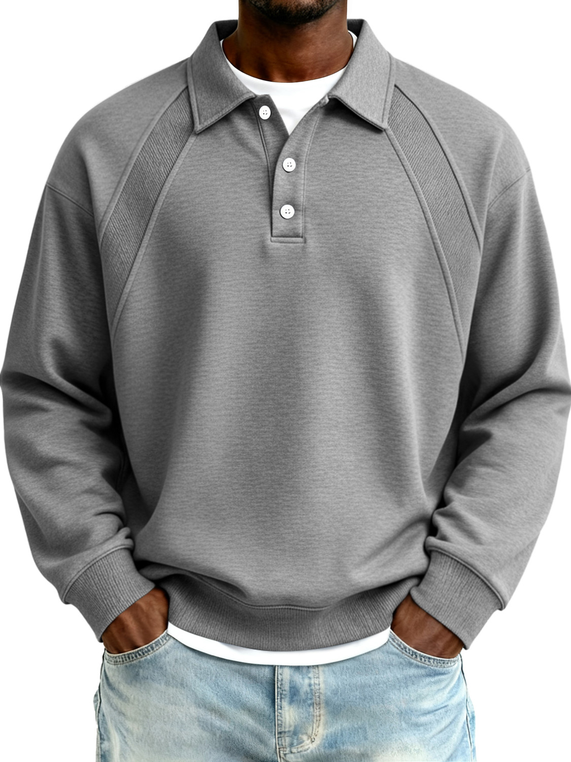 Men's Raglan-shoulder Patchwork Casual Polo Sweatshirt