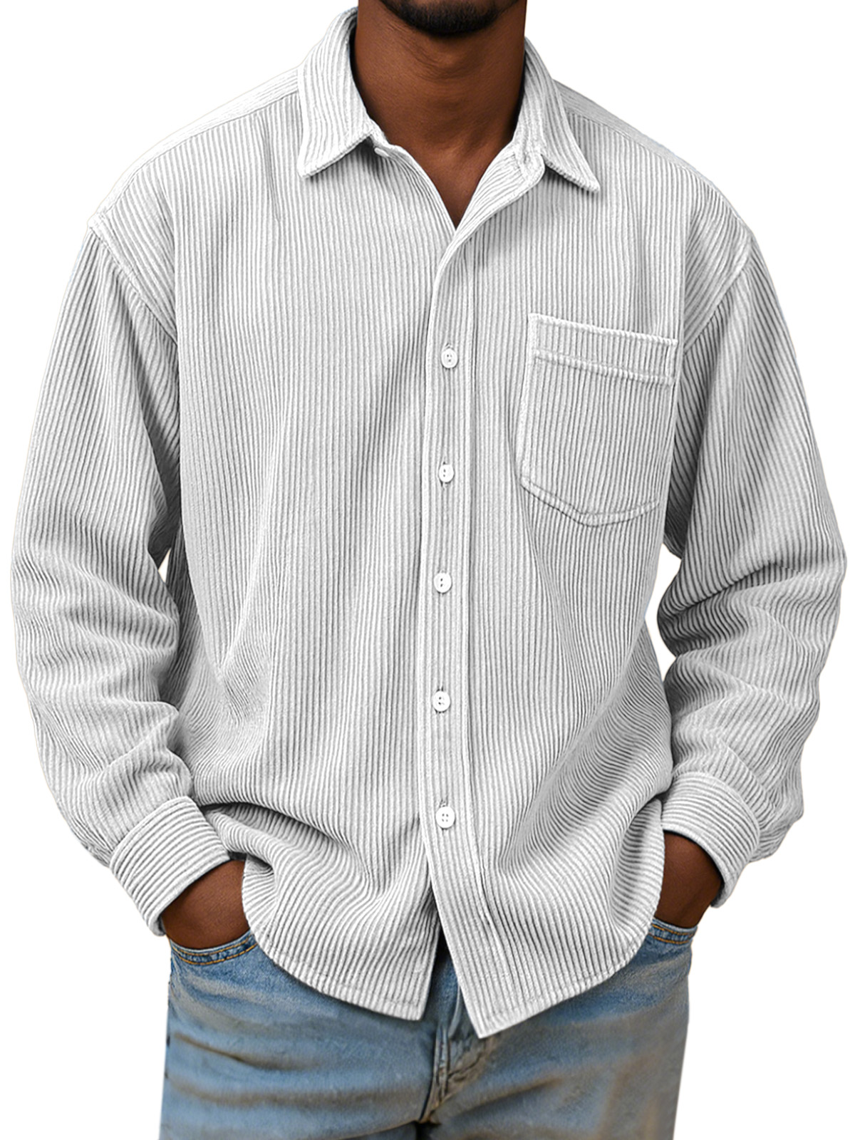 Men's Casual Simple Solid Color Corduroy Long Sleeve Shirt