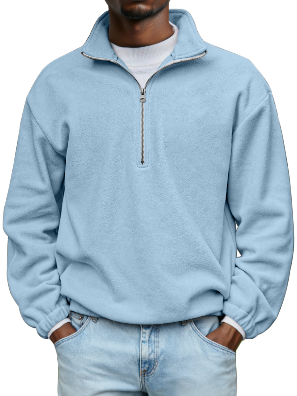 Men's Simple And Comfortable Soft Plush Zipper Stand Collar Sweater