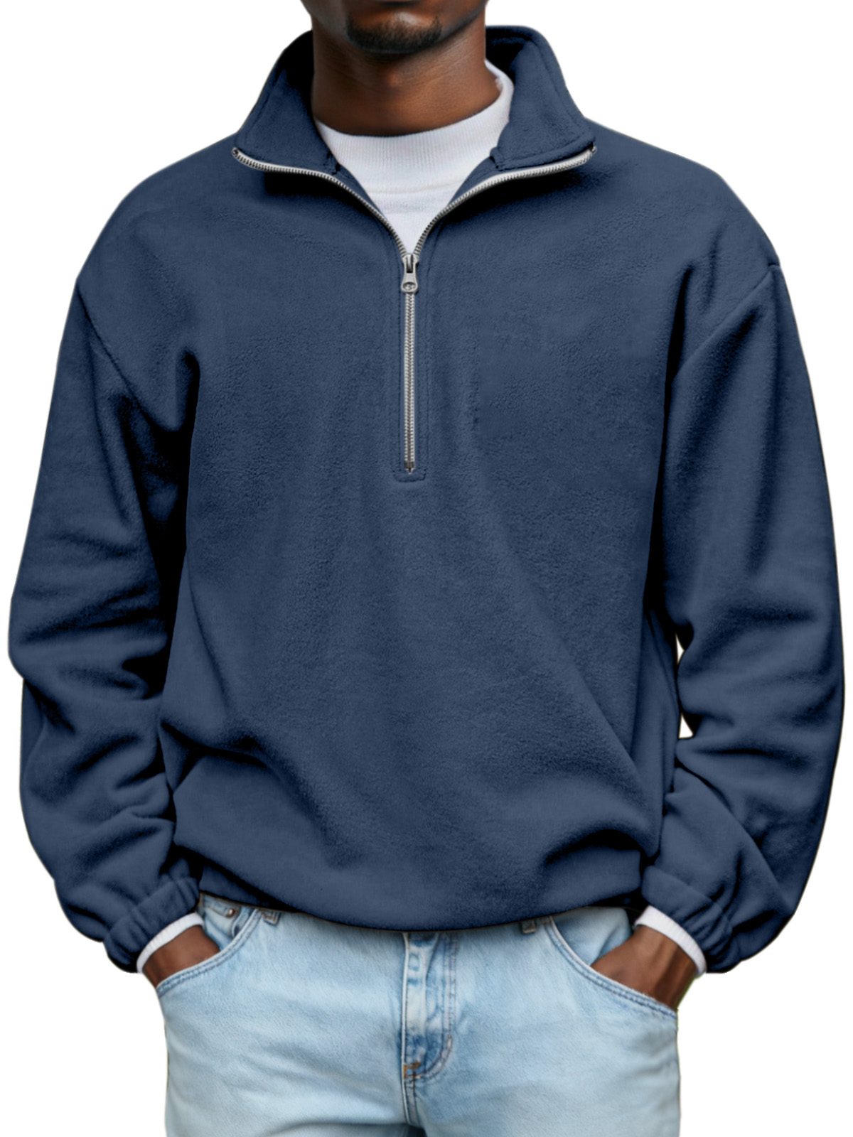Men's Simple And Comfortable Soft Plush Zipper Stand Collar Sweater