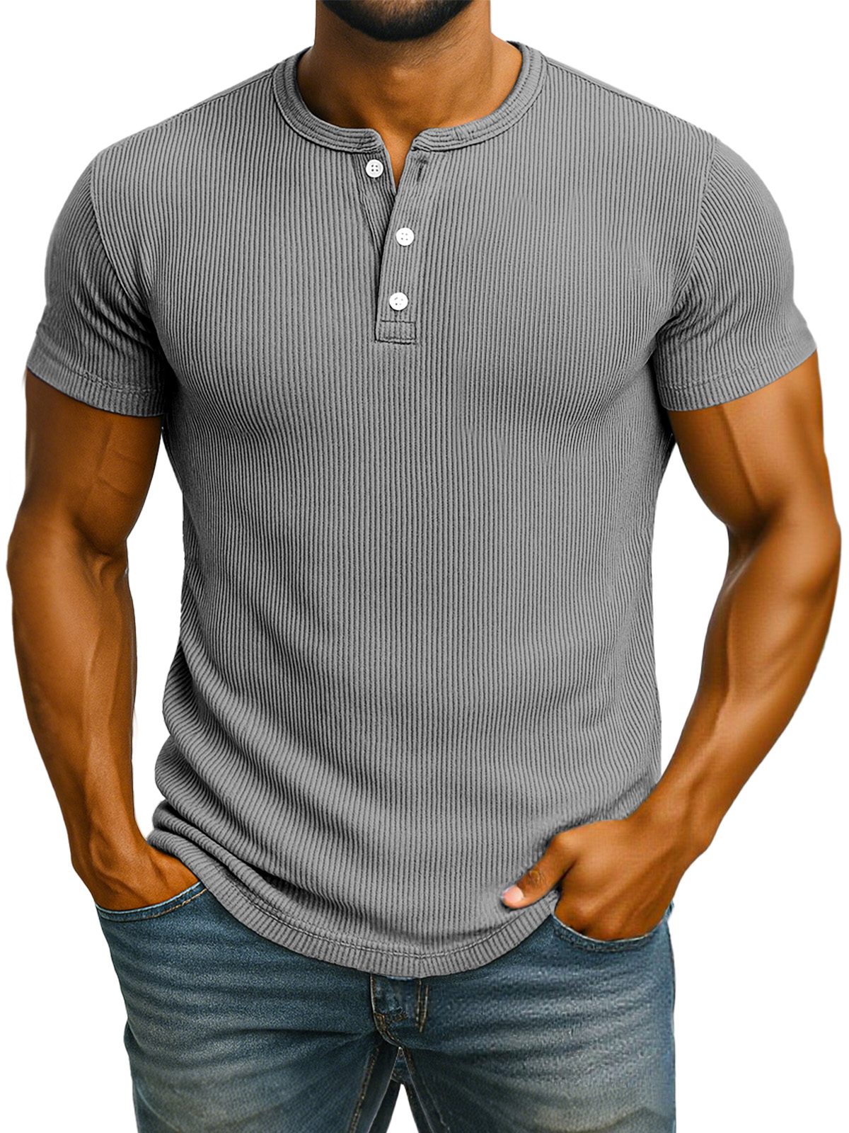 Men's Casual Solid Color Pit Short Sleeve Henley Shirt