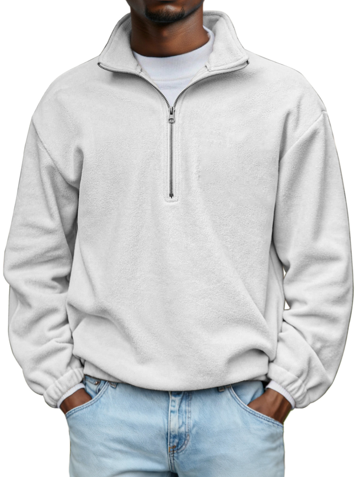Men's Simple And Comfortable Soft Plush Zipper Stand Collar Sweater