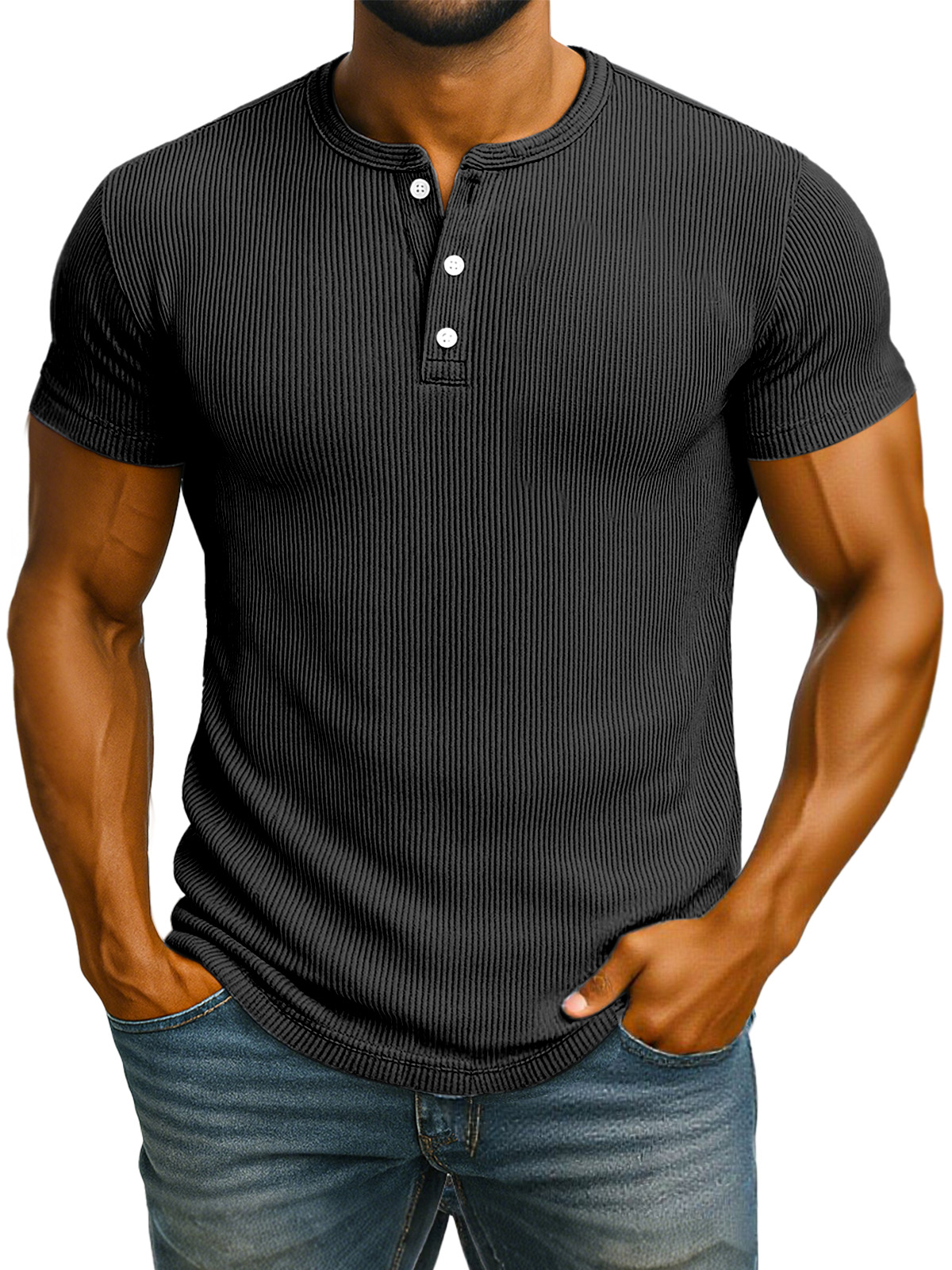 Men's Casual Solid Color Pit Short Sleeve Henley Shirt