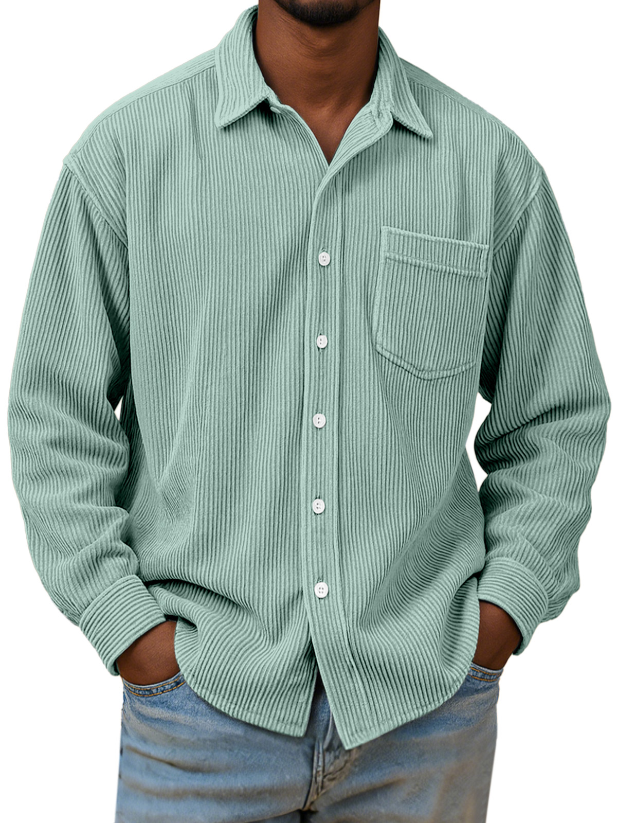 Men's Casual Simple Solid Color Corduroy Long Sleeve Shirt