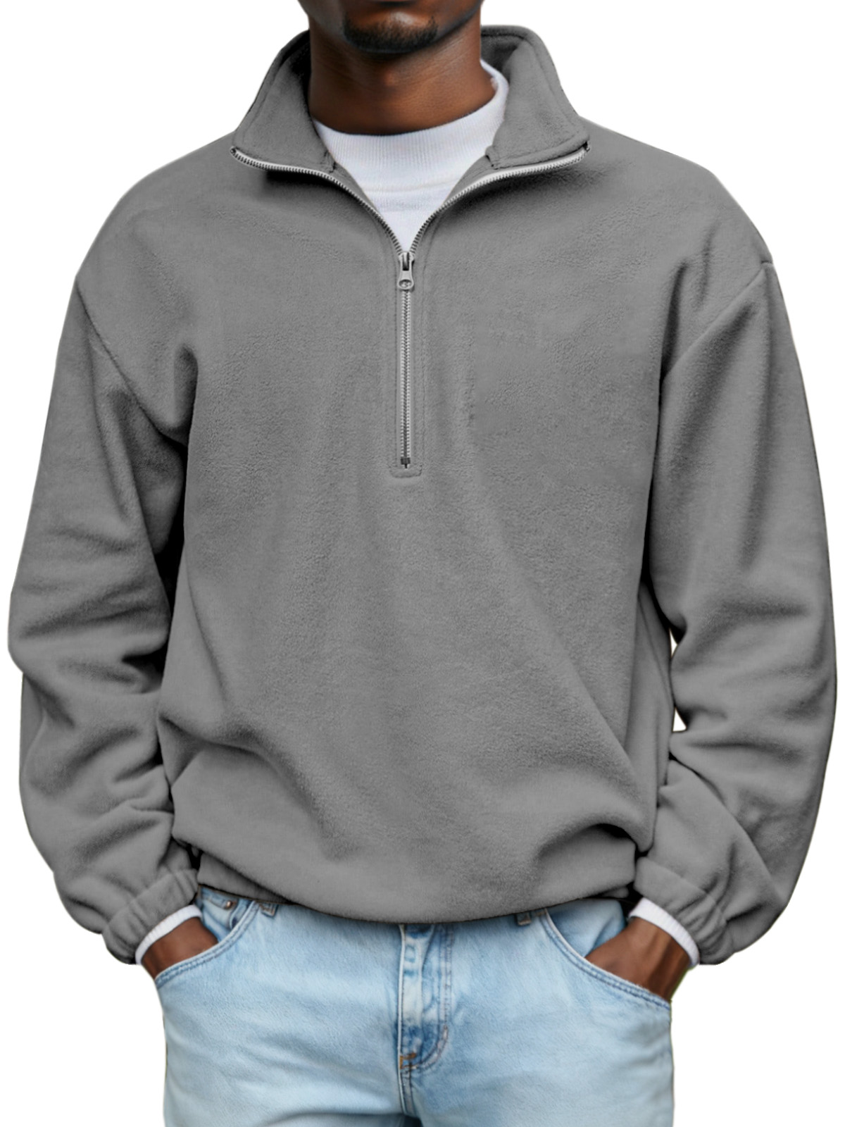 Men's Simple And Comfortable Soft Plush Zipper Stand Collar Sweater