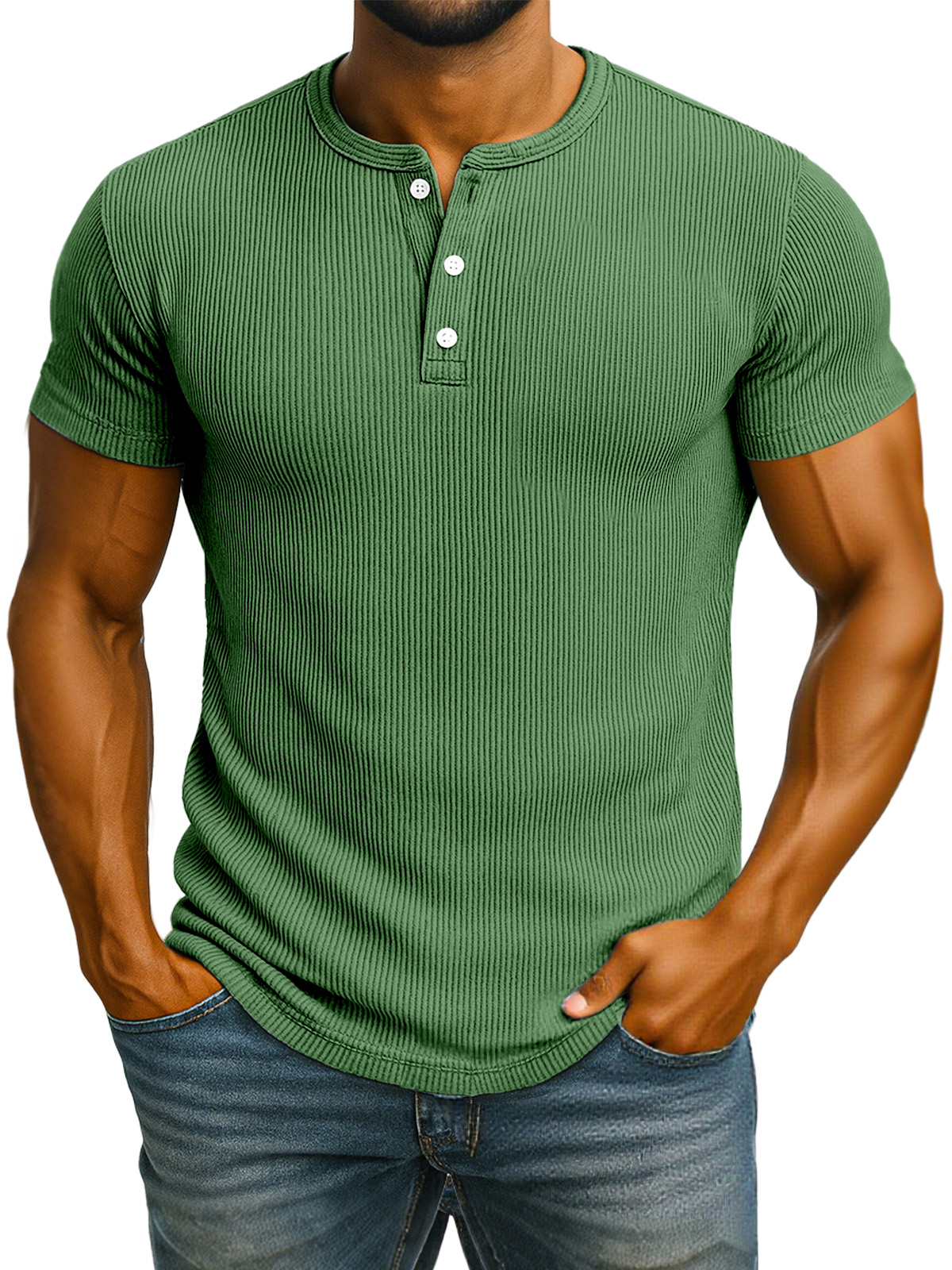 Men's Casual Solid Color Pit Short Sleeve Henley Shirt