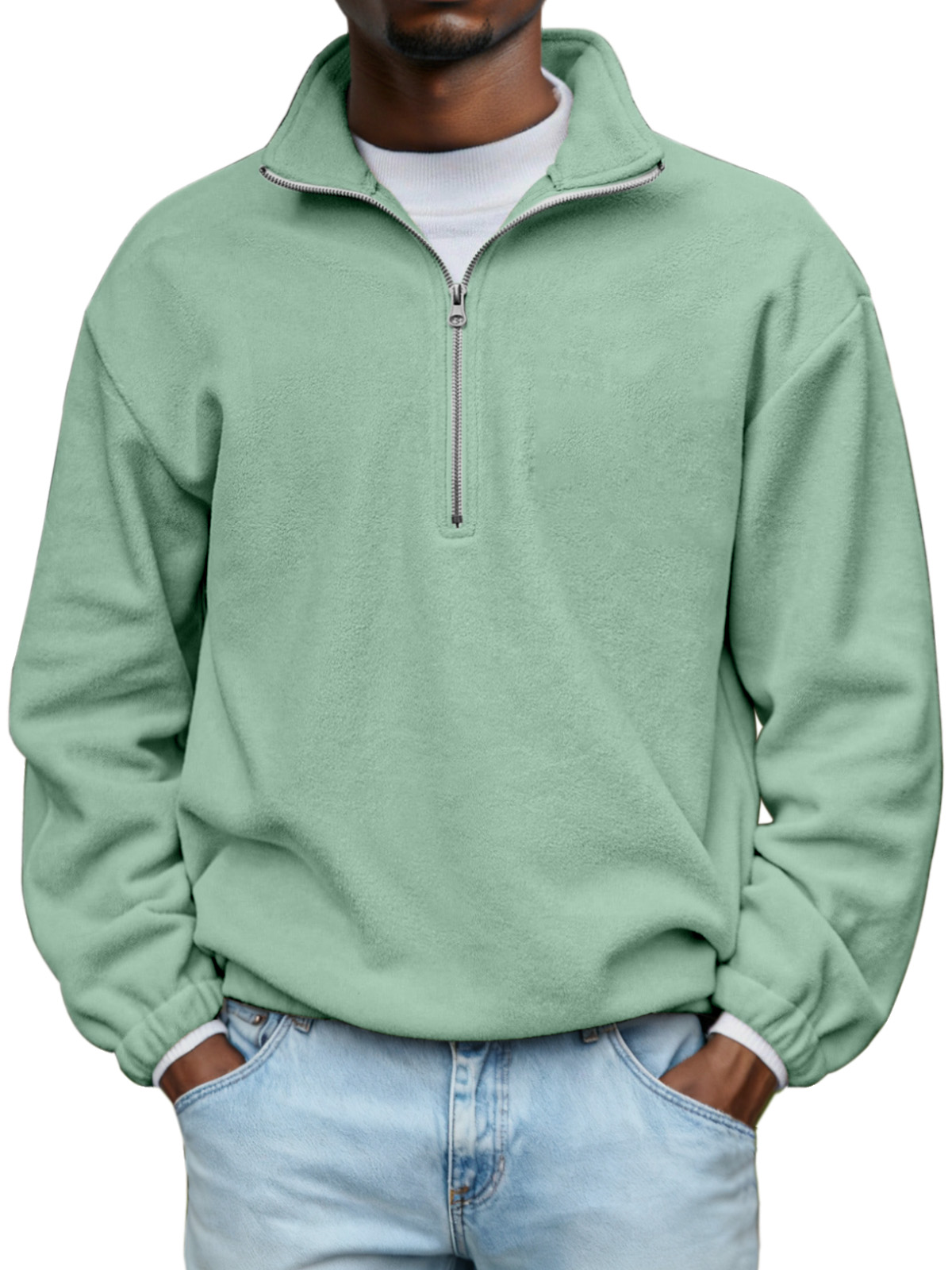 Men's Simple And Comfortable Soft Plush Zipper Stand Collar Sweater