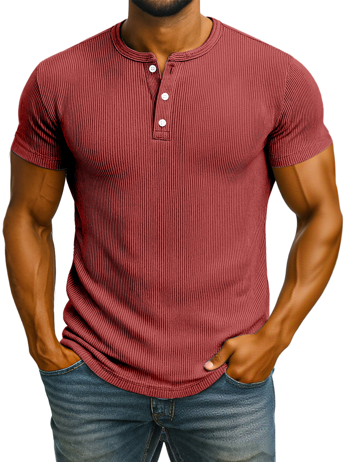 Men's Casual Solid Color Pit Short Sleeve Henley Shirt