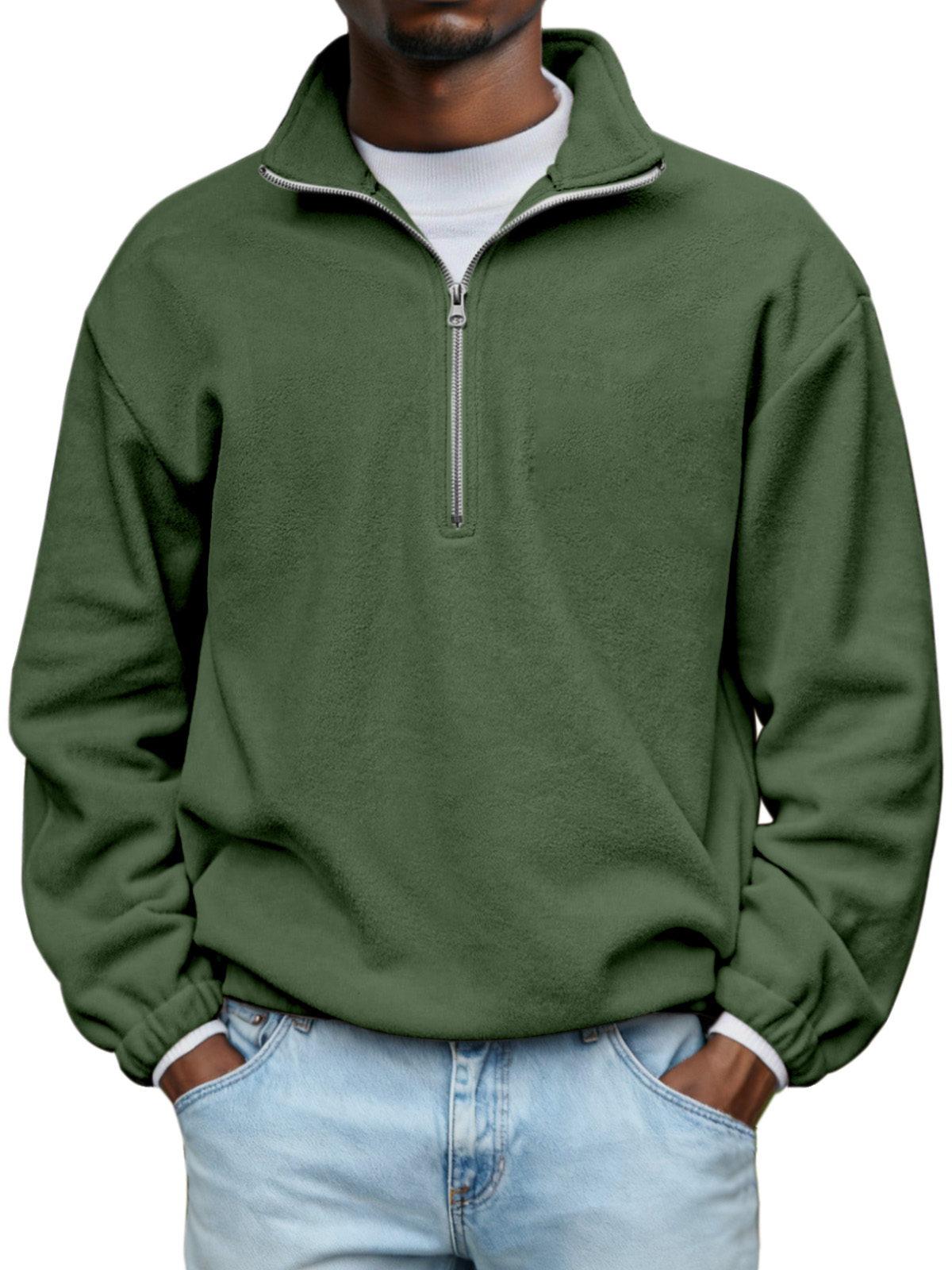 Men's Simple And Comfortable Soft Plush Zipper Stand Collar Sweater