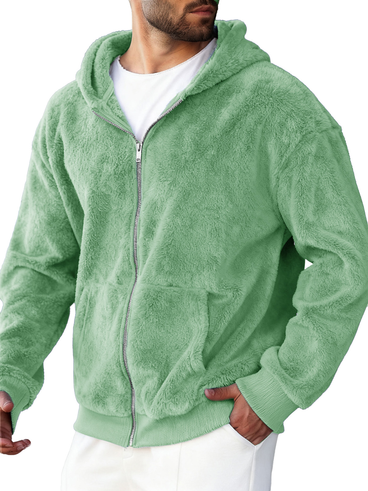 Men's Clothing Fashionable Retro Coral Velvet Fabric Hooded Cardigan Hooded Sweater Coat 
