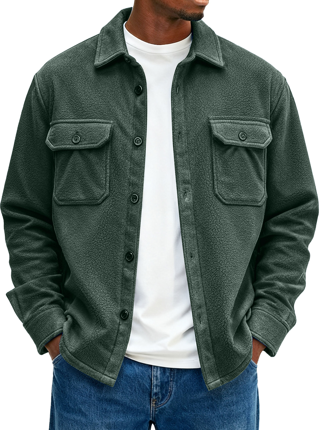 Men's Double Pocket Fleece Casual Loose-fitting Jacket