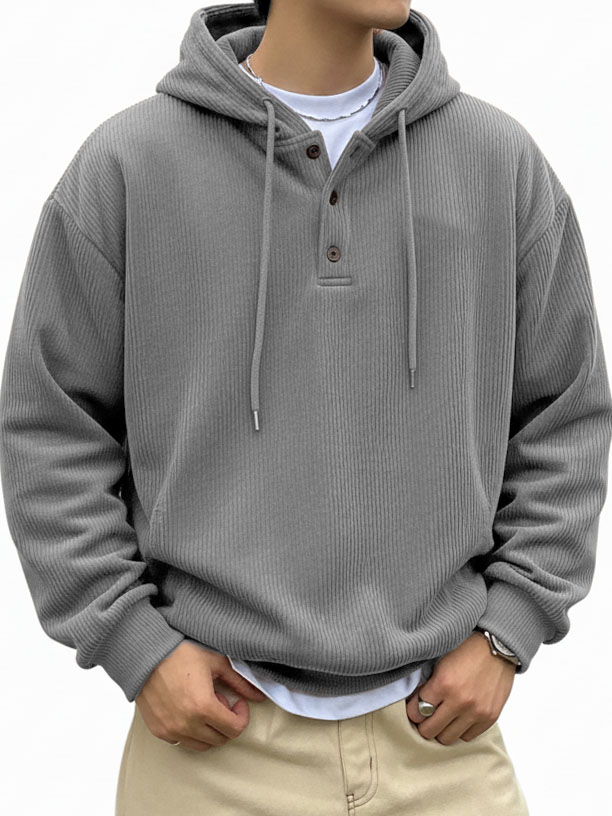 Men's Fashionable Casual Ribbed Fabric Long-Sleeved Hooded Top