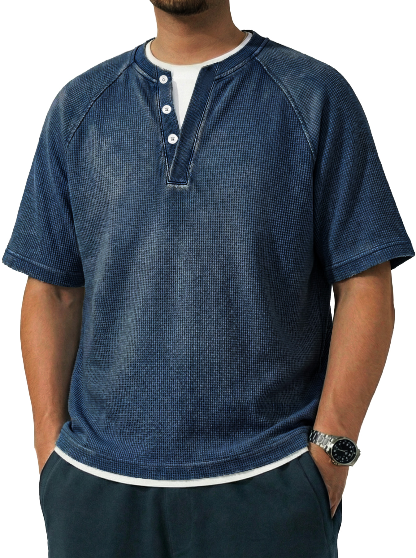 Men's Vintage Raglan Sleeve Pocket Casual Henley Shirt