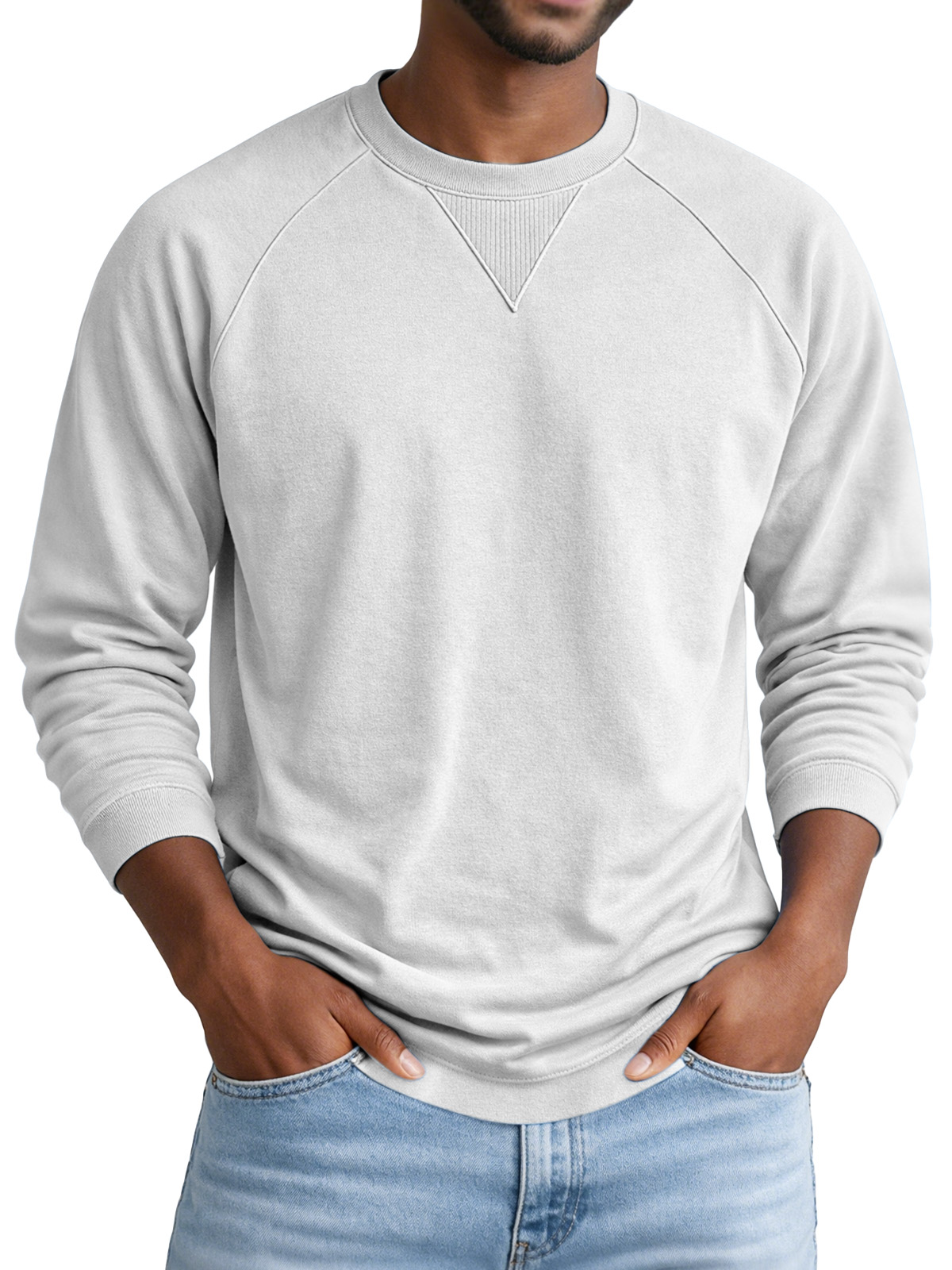 Men's Solid Color Casual Design Raglan Sleeve Crew Neck Long-sleeved T-shirt