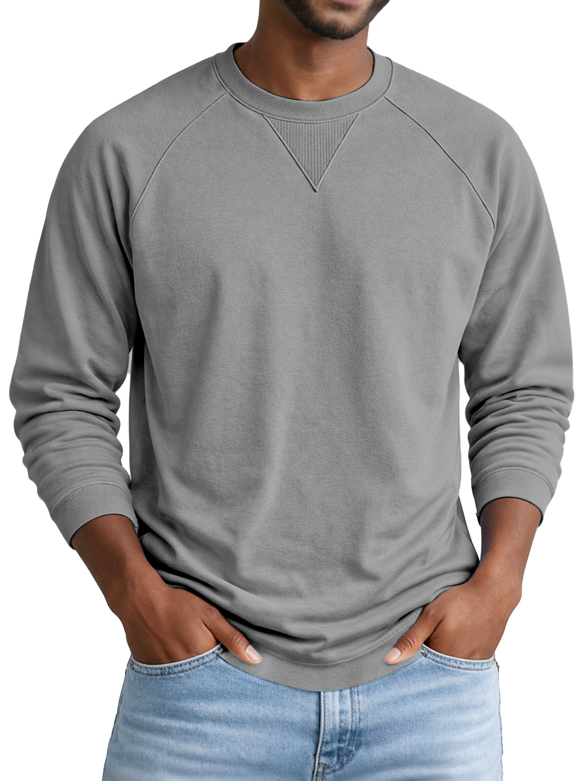Men's Solid Color Casual Design Raglan Sleeve Crew Neck Long-sleeved T-shirt