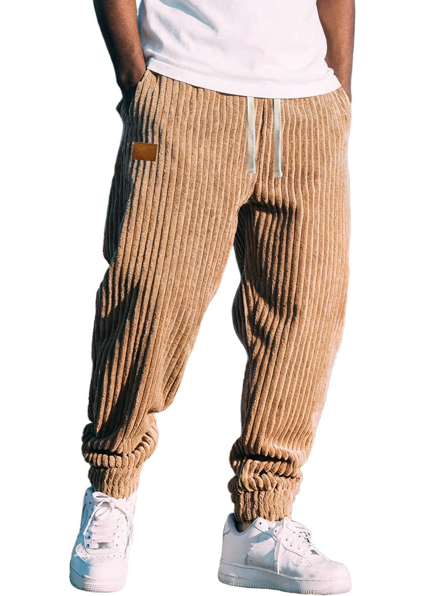 Men's Retro Corduroy Logo Striped Jogger Pants