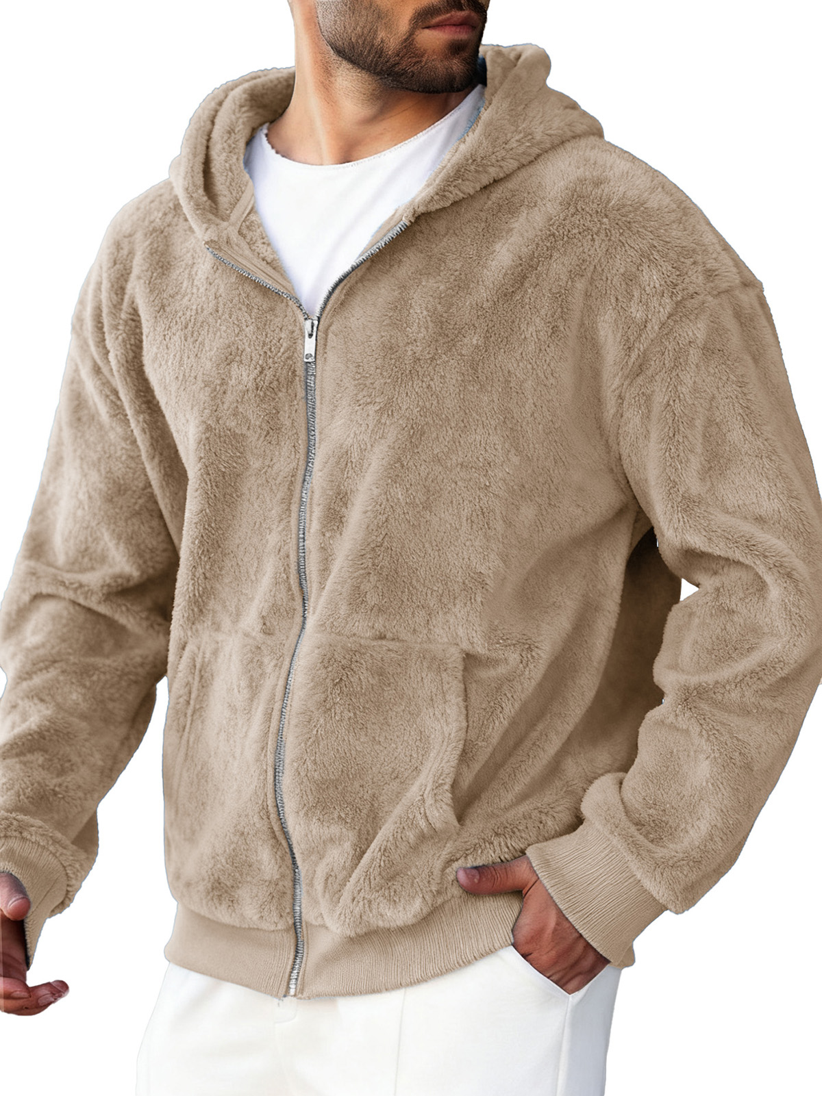 Men's Clothing Fashionable Retro Coral Velvet Fabric Hooded Cardigan Hooded Sweater Coat 