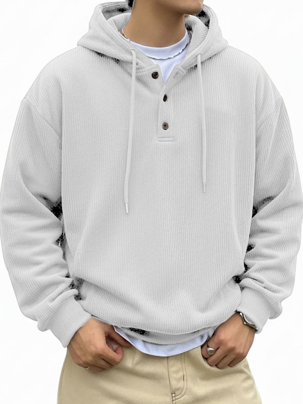 Men's Fashionable Casual Ribbed Fabric Long-Sleeved Hooded Top