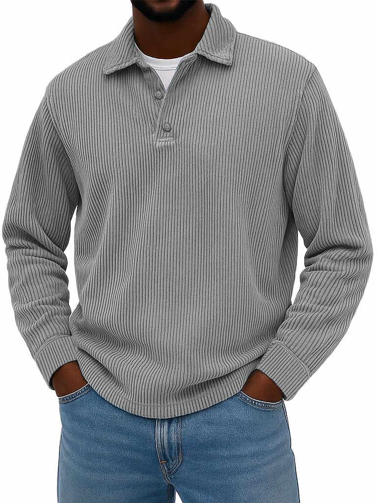 Men's Wear Fashionable Casual Daily Two-layer Placket Design Lapel Long-sleeved Polo Shirt -