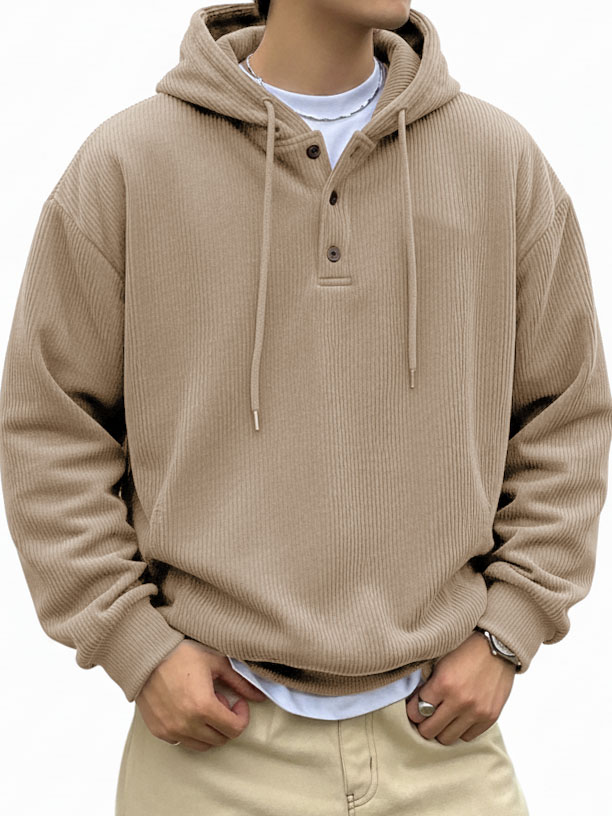 Men's Fashionable Casual Ribbed Fabric Long-Sleeved Hooded Top