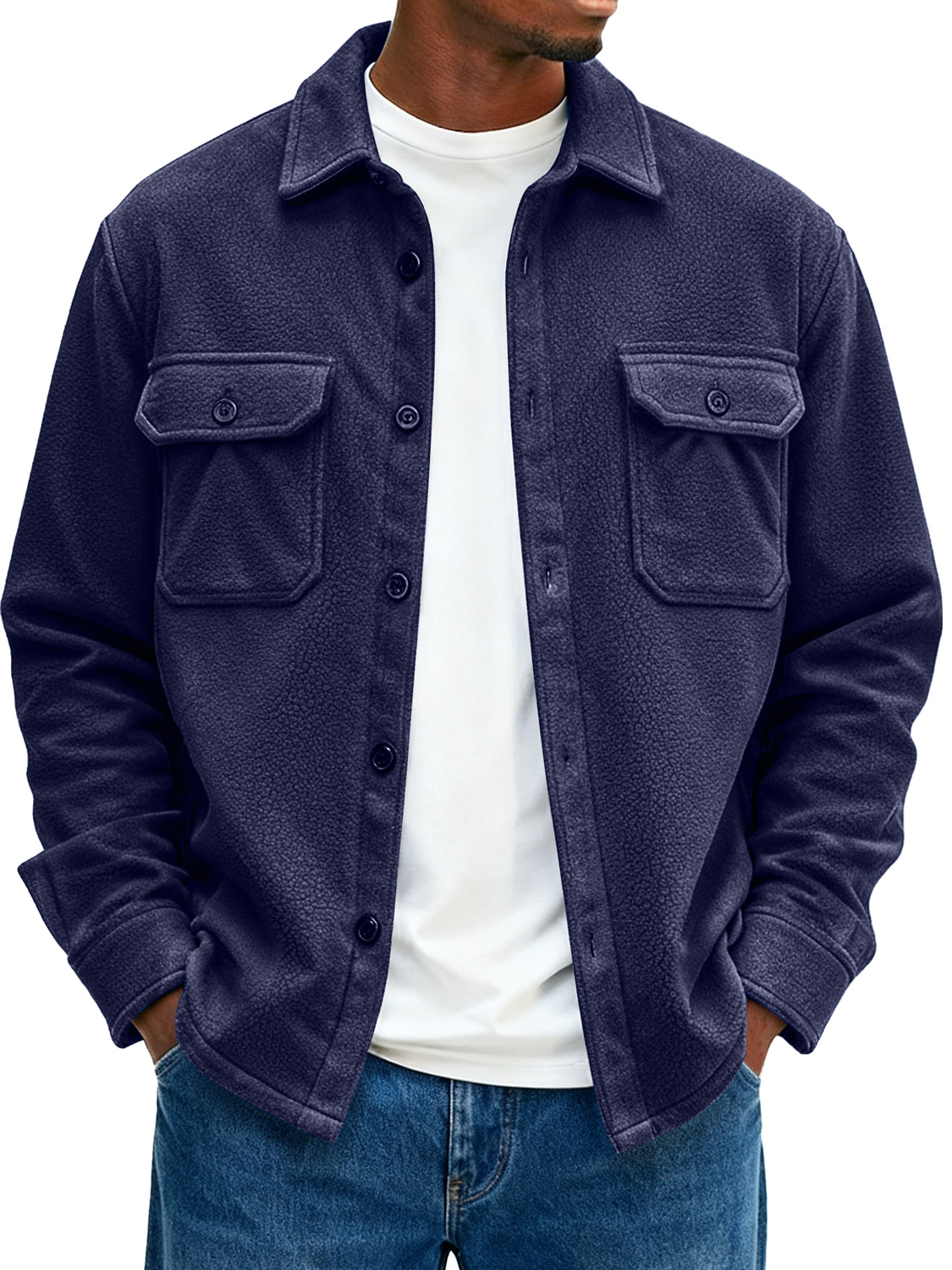 Men's Double Pocket Fleece Casual Loose-fitting Jacket