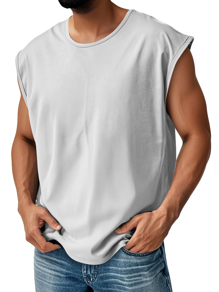Men's Daily Pure Cotton Round Neck Waistcoat Solid Color Comfortable Sleeveless Vest