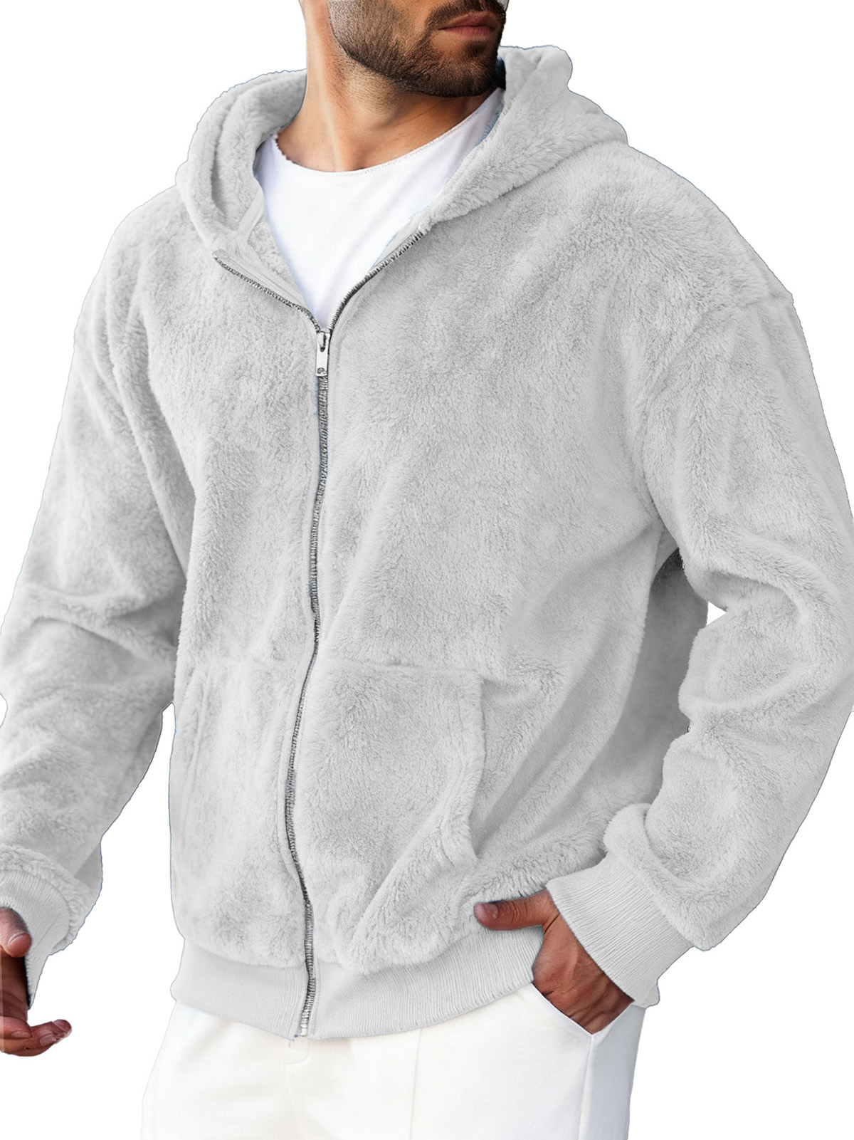 Men's Clothing Fashionable Retro Coral Velvet Fabric Hooded Cardigan Hooded Sweater Coat 