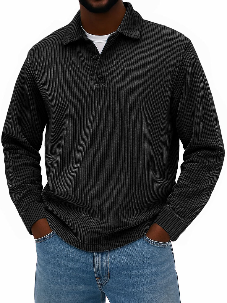 Men's Wear Fashionable Casual Daily Two-layer Placket Design Lapel Long-sleeved Polo Shirt -