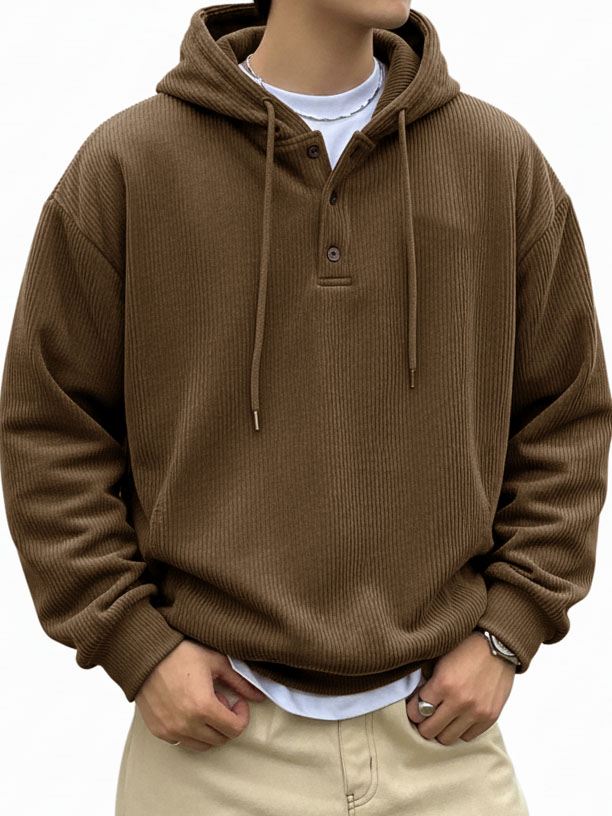 Men's Fashionable Casual Ribbed Fabric Long-Sleeved Hooded Top