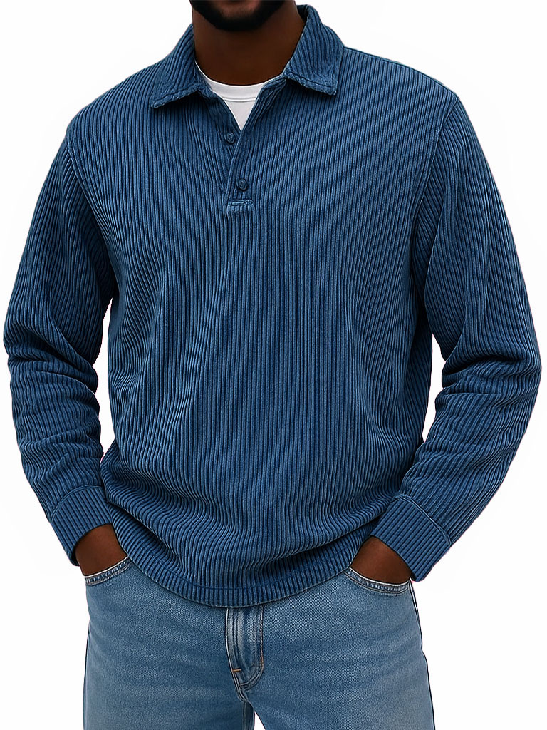Men's Wear Fashionable Casual Daily Two-layer Placket Design Lapel Long-sleeved Polo Shirt -