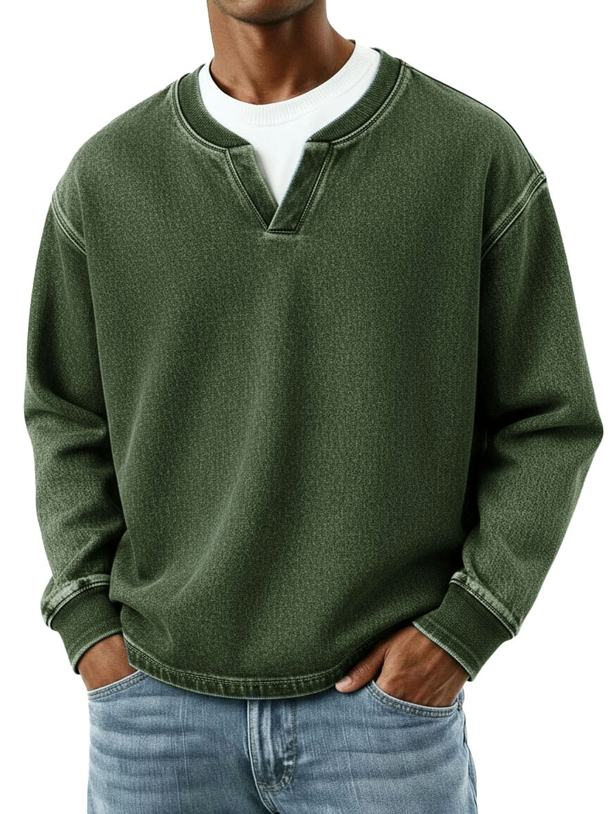 Men's Fashion Retro Distressed Faux Two-Piece Long-Sleeve Top