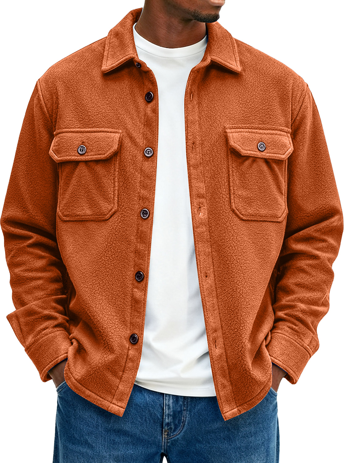 Men's Double Pocket Fleece Casual Loose-fitting Jacket