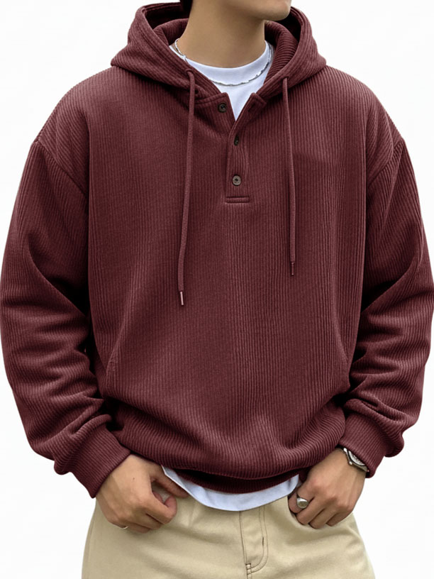 Men's Fashionable Casual Ribbed Fabric Long-Sleeved Hooded Top